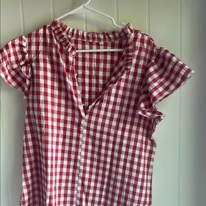 Red and White Ruffled Cap Sleeve Blouse 4th of July